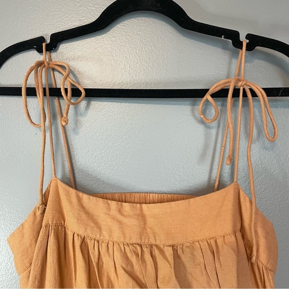 Abercrombie & Fitch Linen Tie Strap Trapeze Mini Dress Cut out back melon - Picture 6 of 15